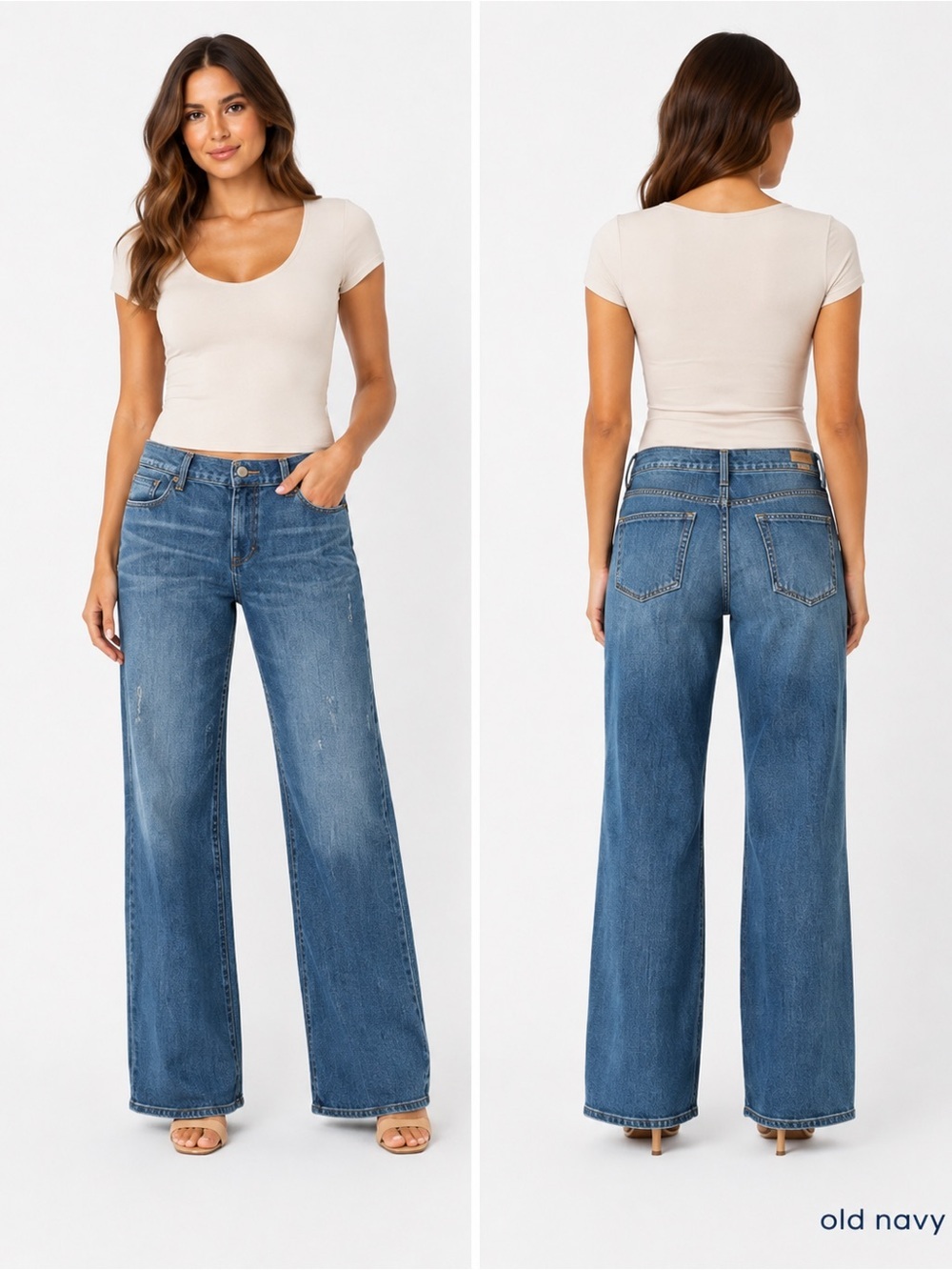 Old Navy Wide Leg Jeans Women’s 10 Long Mid Rise Medium Wash 32”